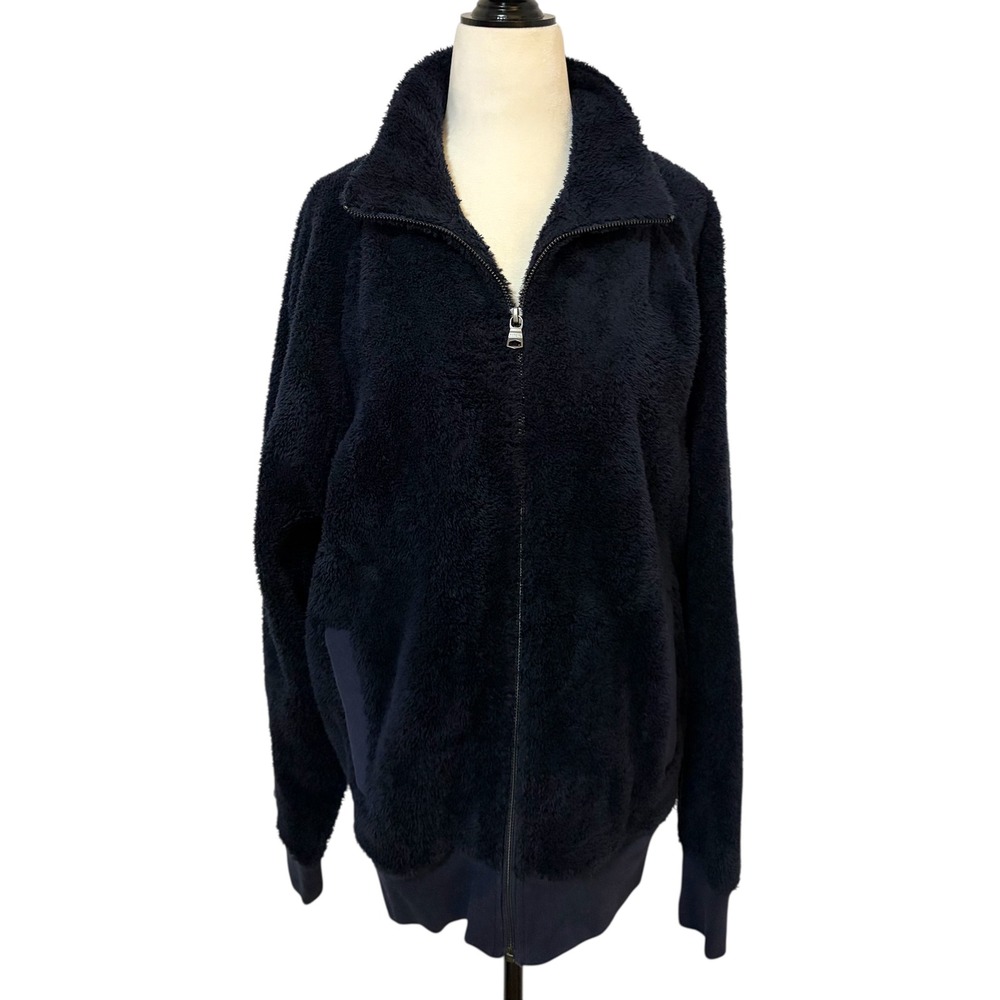 Banana Republic Medium Navy Fuzzy Fleece Zip Up Jacket Women's - Picture 3 of 10